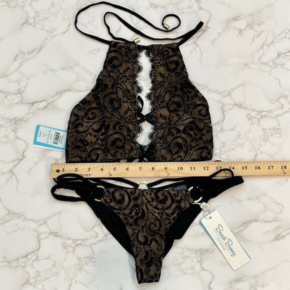 Beach Bunny Gunpowder and Lace High Neck bikini top L & Skimpy Bottoms M $289 - Picture 13 of 15